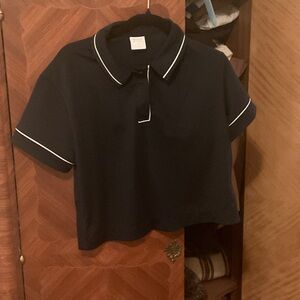 Zella Black Polo Top with White Trim